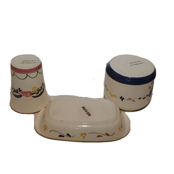 Ceramic Bathroom Set Handpainted  Spain Tierra Fina Toothbrush Soap Holder Cup - Picture 5 of 7